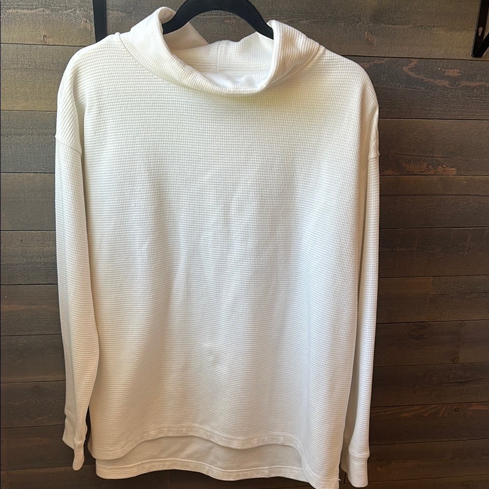 Lands' End White Turtle Neck Thermal Sweatshirt Large
